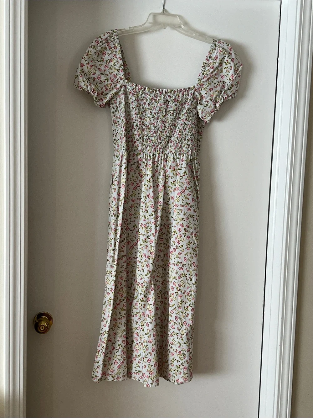 J. Crew White Dress with Pink and Green Floral Print